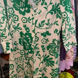 Green Floral Button-Front Dress